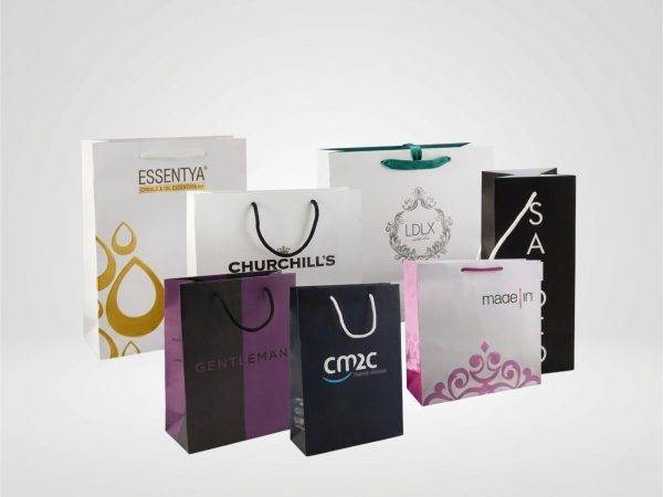 Sacs papier de luxe pelliculés à poignées cordelettes personnalisés