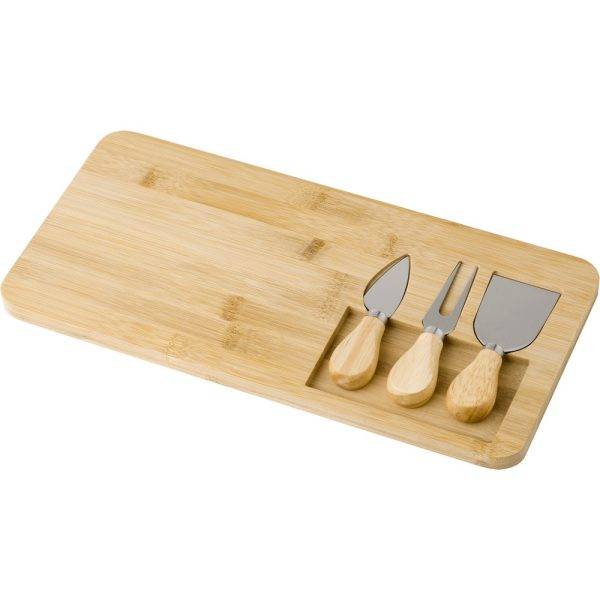 Service à fromage en bambou brun personnalisable avec logo – réf. V9967-16