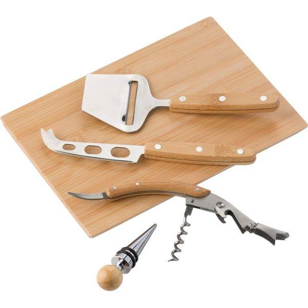 Service à fromage et vin en bambou bois personnalisable avec logo