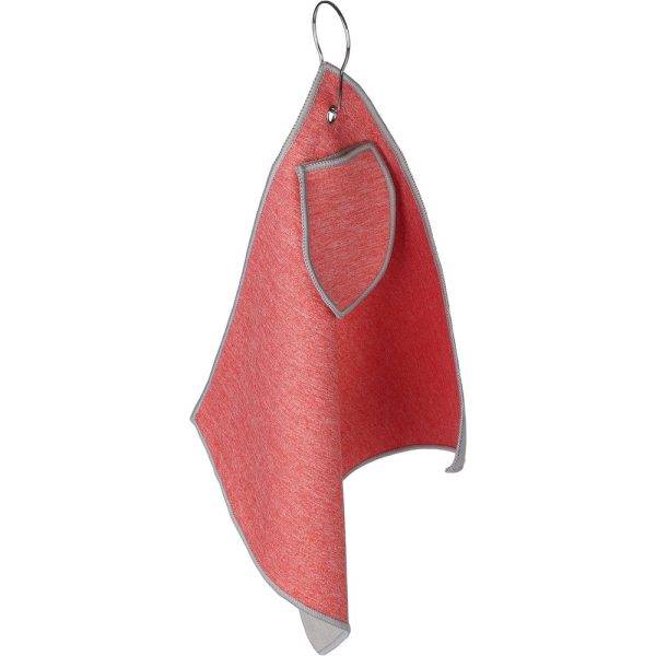 Serviette de golf en RPET rouge personnalisable avec logo
