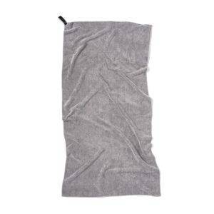 Serviette de sport VINGA RPET gris personnalisable avec logo