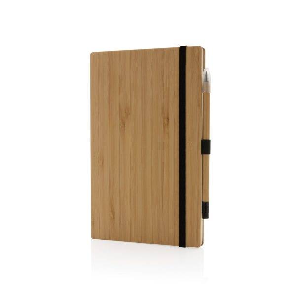 Set avec carnet et crayon infini en bambou brun personnalisable