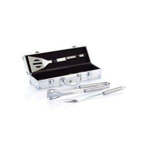 Set de 3 pcs pour barbecue en coffret aluminium argent personnalisable