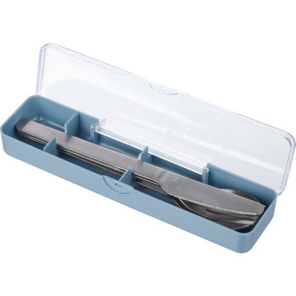 Set de couverts, 3 pièces bleu personnalisable avec logo