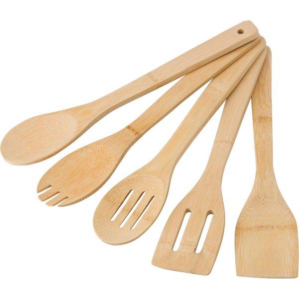 Set de cuisine en bambou 5 pcs brun personnalisable avec logo