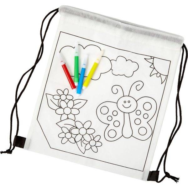 Set de dessin, sac à cordon, feutres blanc personnalisable avec logo
