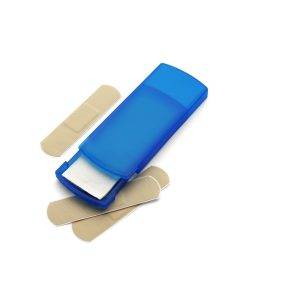 Set de pansements en boîte en plastique bleu personnalisable avec logo