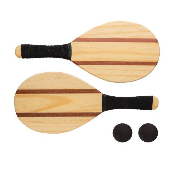 Set de raquettes frescobol en bois brun personnalisable avec logo
