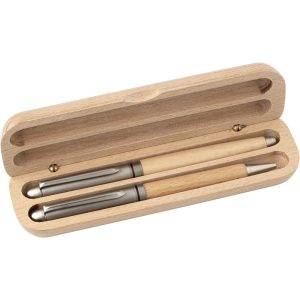 Set d'écriture, stylo bille et roller brun personnalisable avec logo