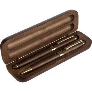 Set d’écriture, stylo bille et roller brun personnalisable avec logo