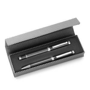 Set d'écriture, stylo bille et roller noir personnalisable avec logo
