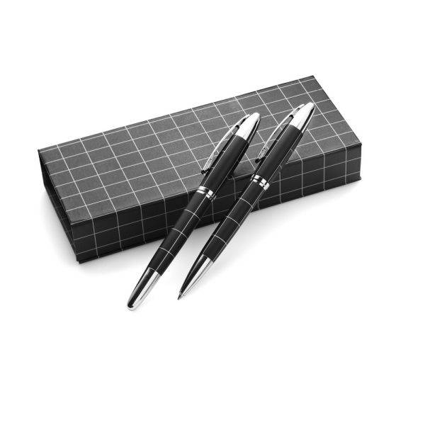 Set d'écriture, stylo bille et roller noir personnalisable avec logo – réf. V1420-03