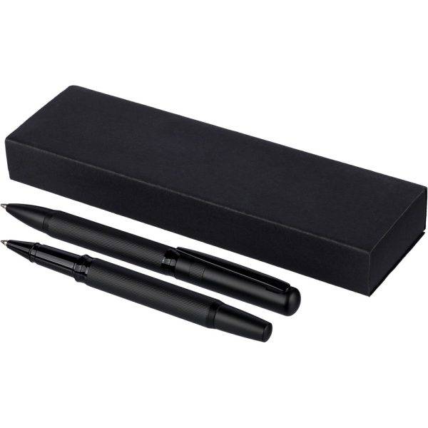 Set d’écriture, stylo bille et roller noir personnalisable avec logo