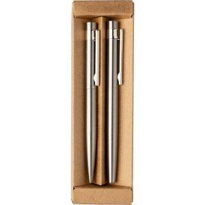 Set d'écriture, stylo et roller argent personnalisable avec logo