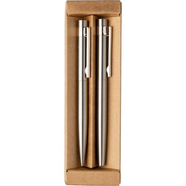 Set d'écriture, stylo et roller argent personnalisable avec logo
