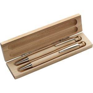 Set d'écriture, stylos bille et crayon bois personnalisable avec logo