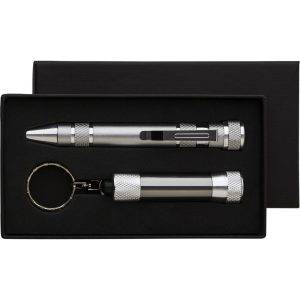 Set d'outils, tournevis, lampe de poche 3 LED gris personnalisable