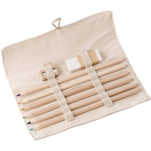 Set scolaire, trousse, crayons de couleur kaki personnalisable