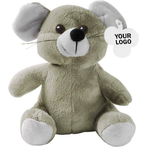 Souris en peluche gris personnalisable avec logo