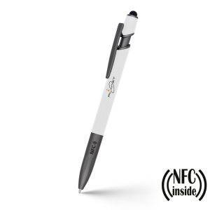 Stylo à bille avec puce NFC Teagan blanc personnalisable avec logo