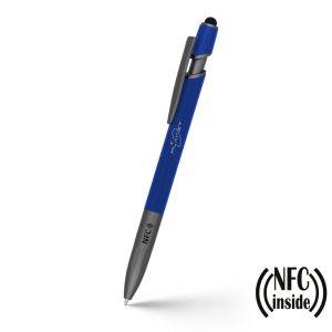 Stylo à bille avec puce NFC Teagan bleu marine personnalisable