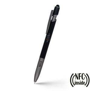 Stylo à bille avec puce NFC Teagan noir personnalisable avec logo