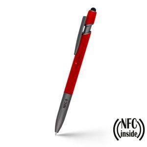 Stylo à bille avec puce NFC Teagan rouge personnalisable avec logo