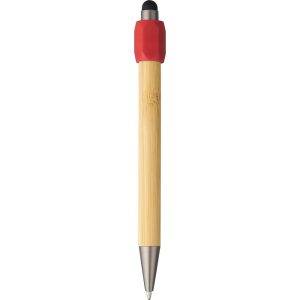 Stylo à bille en bambou rouge personnalisable avec logo