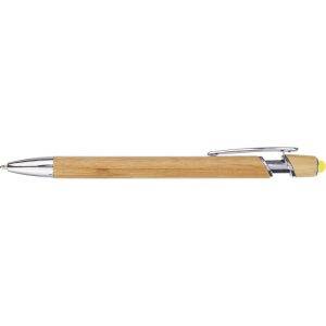 Stylo à bille en bambou, stylo tactile jaune personnalisable avec logo