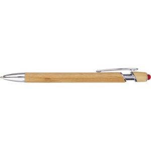 Stylo à bille en bambou, stylo tactile rouge personnalisable avec logo
