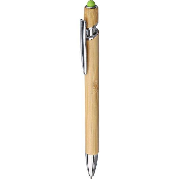 Stylo à bille en bambou, stylo tactile vert personnalisable avec logo