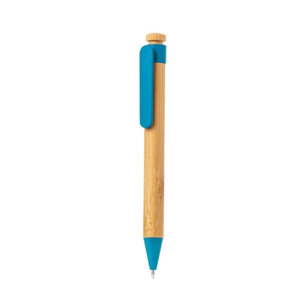 Stylo bille en bambou bleu personnalisable avec logo – réf. V2037-11