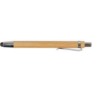Stylo bille en bambou et stylet tactile brun personnalisable avec logo