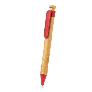 Stylo bille en bambou rouge personnalisable avec logo – réf. V2037-05