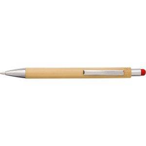Stylo bille en bambou, stylo tactile rouge personnalisable avec logo