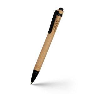 Stylo bille en bambou Vihaan noir personnalisable avec logo