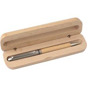 Stylo bille en étui brun personnalisable avec logo