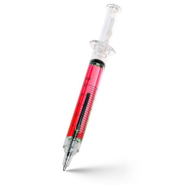 Stylo bille 'seringue' rouge personnalisable avec logo