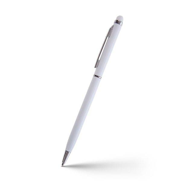 Stylo bille, stylet tactile | Dennis blanc personnalisable avec logo