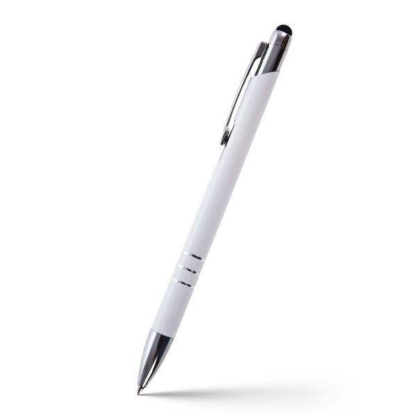 Stylo bille, stylet tactile Zachary blanc personnalisable avec logo