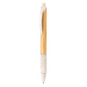 Stylo en bambou et fibre de paille blanc personnalisable avec logo