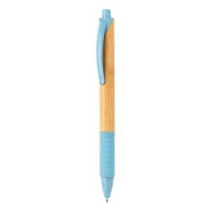 Stylo en bambou et fibre de paille bleu personnalisable avec logo