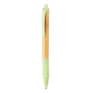 Stylo en bambou et fibre de paille vert personnalisable avec logo
