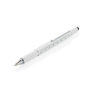 Stylo outil 5 en 1 en aluminium blanc personnalisable avec logo