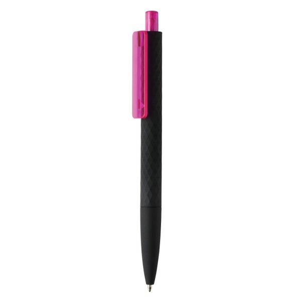 Stylo X3 finition gomme noire en ABS recyclé RCS rose personnalisable