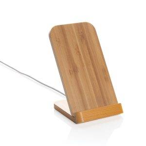 Support téléphone à induction 5W en bambou brun personnalisable