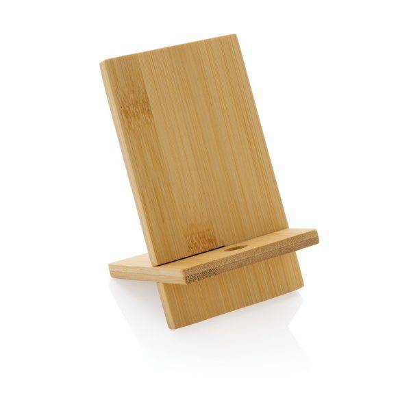 Support téléphone en bambou dans une boîte kraft brun personnalisable
