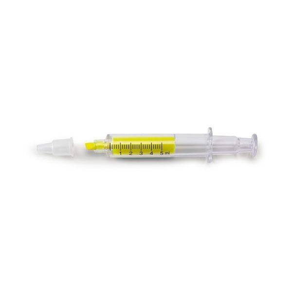 Surligneur 'seringue' jaune personnalisable avec logo