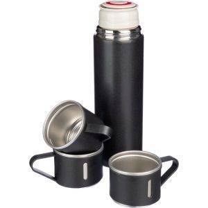Thermos 420 ml, trois tasses 150 ml noir personnalisable avec logo