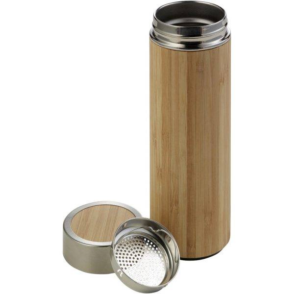 Thermos en bambou 420 ml avec infuseur brun claire personnalisable
